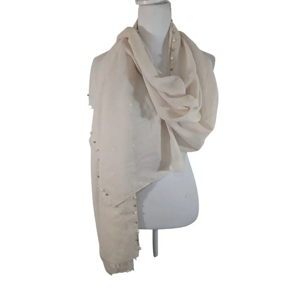 DELICATELY GORGEOUS PALE PINK+ SILVER METALLIC GLINTS, PEARL/SILVER BEAD SCARF!